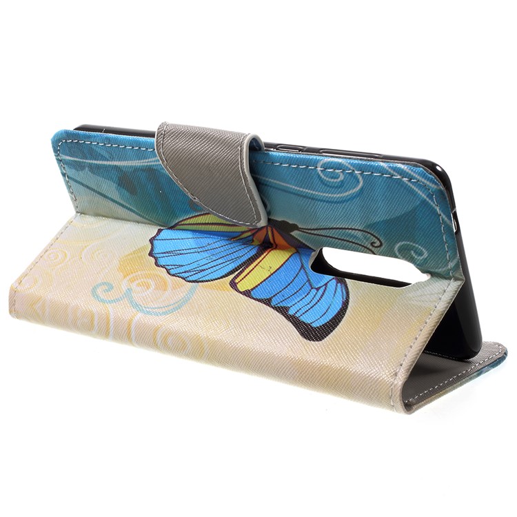 Pattern Printing PU Leather Card Slots Cell Phone Cover for Nokia 8 - Blue Butterfly-4