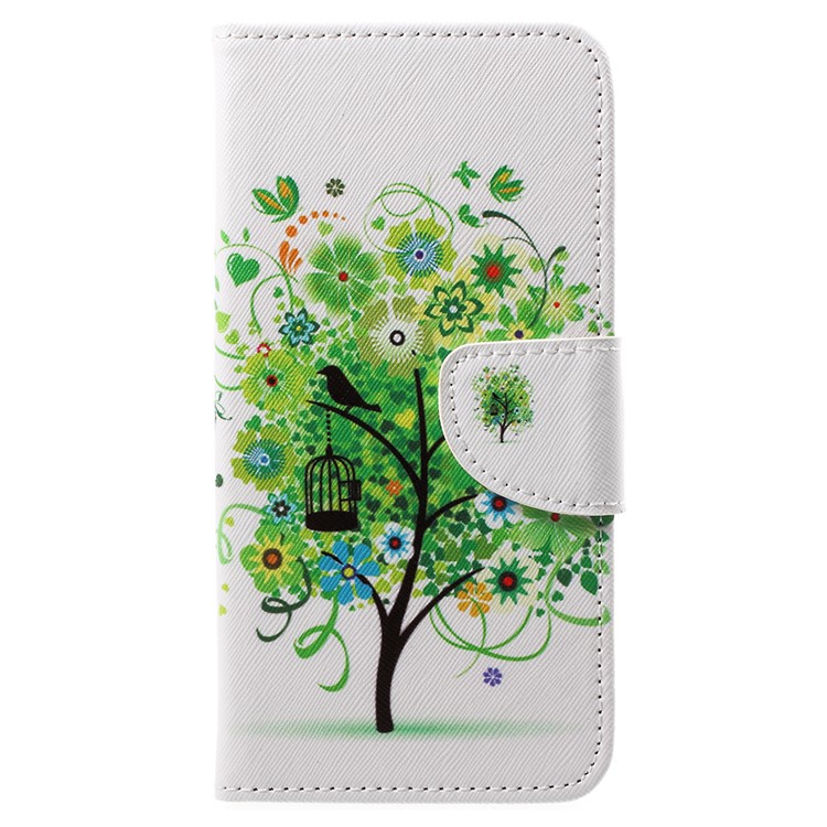 Pattern Printing Leather Card Holder Phone Casing for Nokia 8 - Green Flower Tree-1