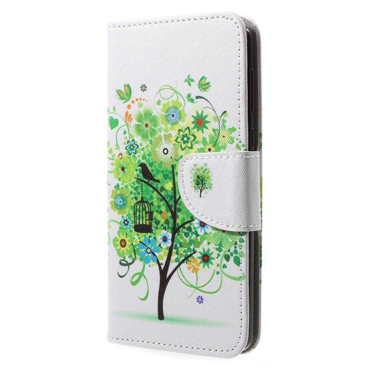 Pattern Printing Leather Card Holder Phone Casing for Nokia 8 - Green Flower Tree-2