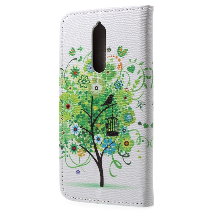 Pattern Printing Leather Card Holder Phone Casing for Nokia 8 - Green Flower Tree-3