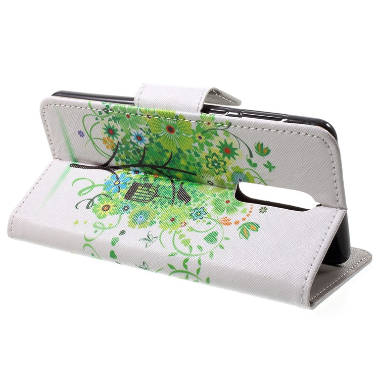 Pattern Printing Leather Card Holder Phone Casing for Nokia 8 - Green Flower Tree-4