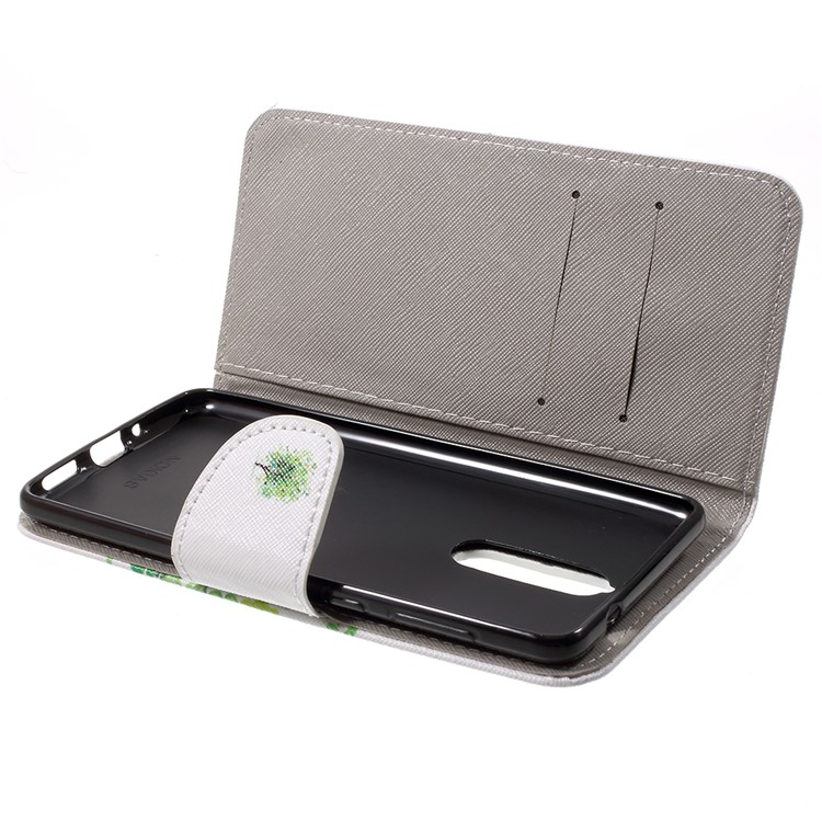 Pattern Printing Leather Card Holder Phone Casing for Nokia 8 - Green Flower Tree-5