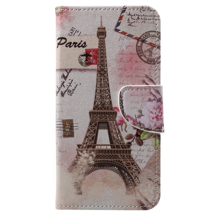 Pattern Printing Folio Flip Leather Mobile Phone Cover with Card Slots for Nokia 8 - Eiffel Tower-1