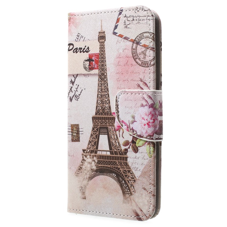 Pattern Printing Folio Flip Leather Mobile Phone Cover with Card Slots for Nokia 8 - Eiffel Tower-2