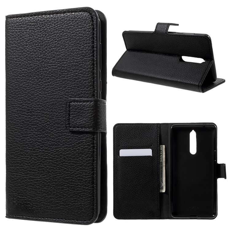 Litchi Texture Wallet Leather Stand Phone Case for Nokia 8 - Black-1
