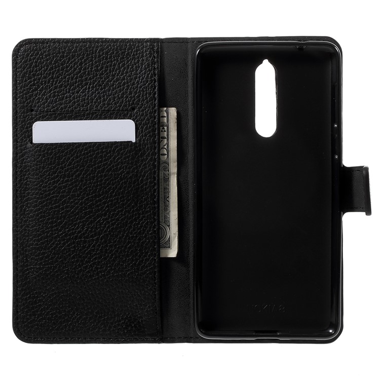 Litchi Texture Wallet Leather Stand Phone Case for Nokia 8 - Black-5