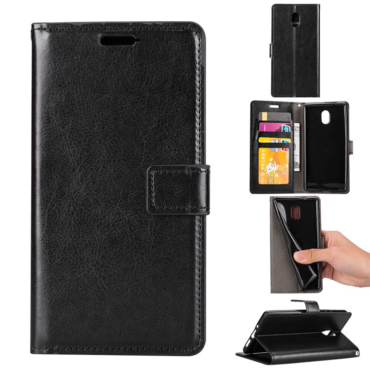 Crazy Horse Leather Wallet Case for Nokia 3 - Black-1