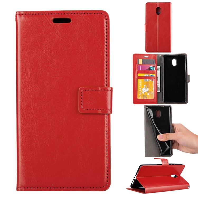 Crazy Horse Leather Card Holder Case for Nokia 3 - Red-1
