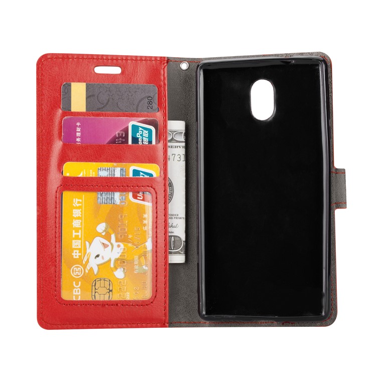 Crazy Horse Leather Card Holder Case for Nokia 3 - Red-5