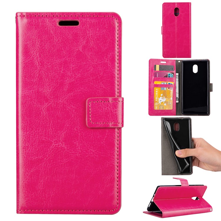 Crazy Horse Wallet Leather Stand Case for Nokia 3 - Rose-1