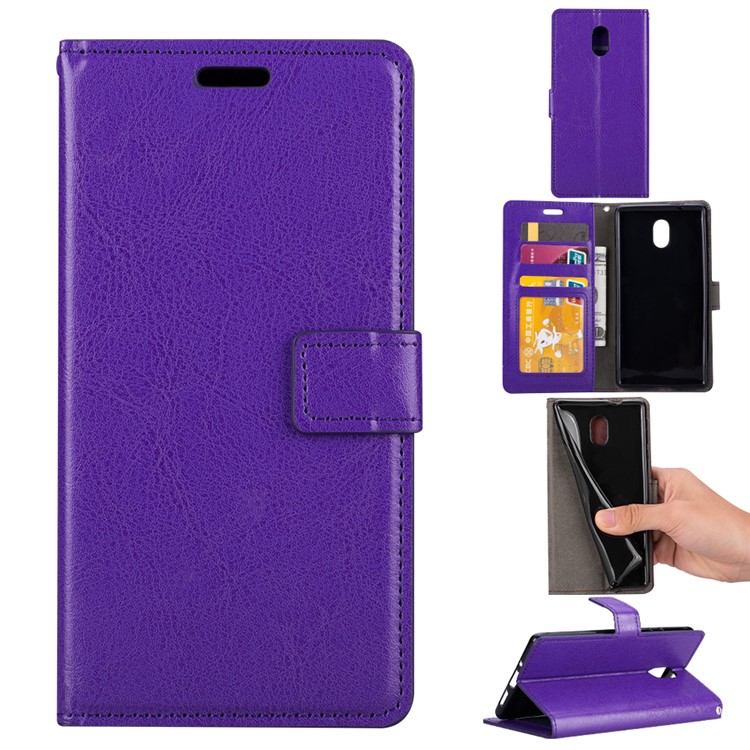 Crazy Horse Wallet Leather Stand Cover for Nokia 3 - Purple-1