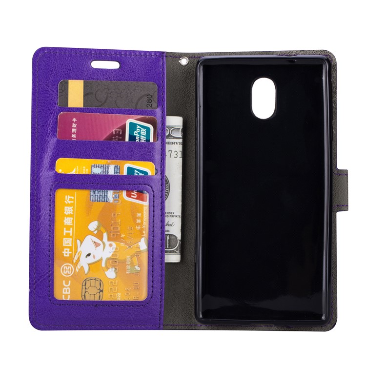 Crazy Horse Wallet Leather Stand Cover for Nokia 3 - Purple-5
