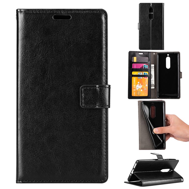 Crazy Horse Wallet Leather Stand Case for Nokia 5 - Black-1