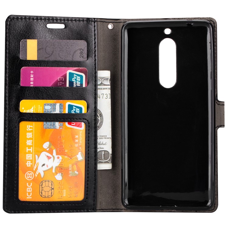 Crazy Horse Wallet Leather Stand Case for Nokia 5 - Black-5