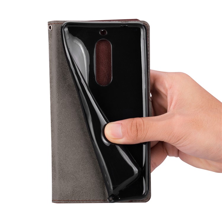 Crazy Horse Wallet Leather Stand Case for Nokia 5 - Black-6