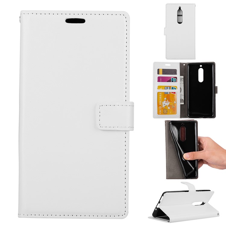 Crazy Horse Wallet Leather Stand Cover for Nokia 5 - White-1