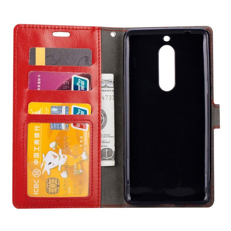 Crazy Horse Wallet Leather Magnetic Case for Nokia 5 - Red-5