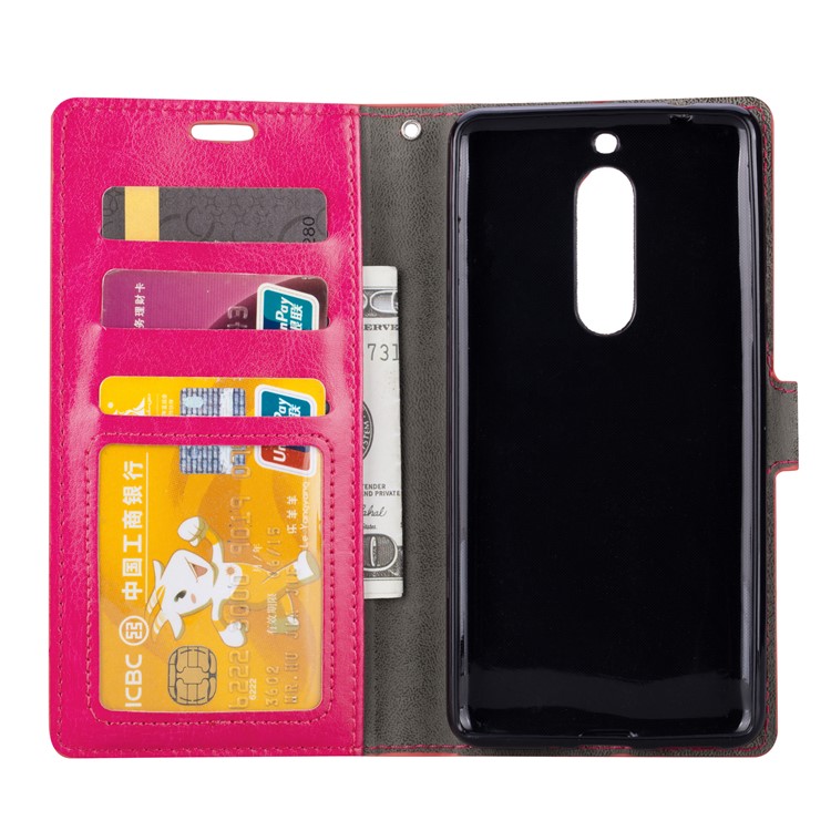 Crazy Horse Wallet Leather Cell Phone Case for Nokia 5 - Rose-5