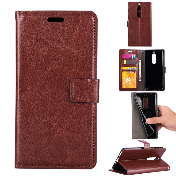 Crazy Horse Magnetic Leather Stand Cover for Nokia 5 - Brown-1