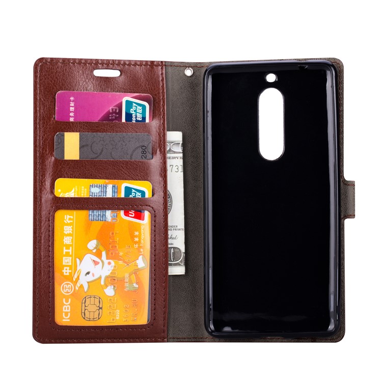 Crazy Horse Magnetic Leather Stand Cover for Nokia 5 - Brown-5