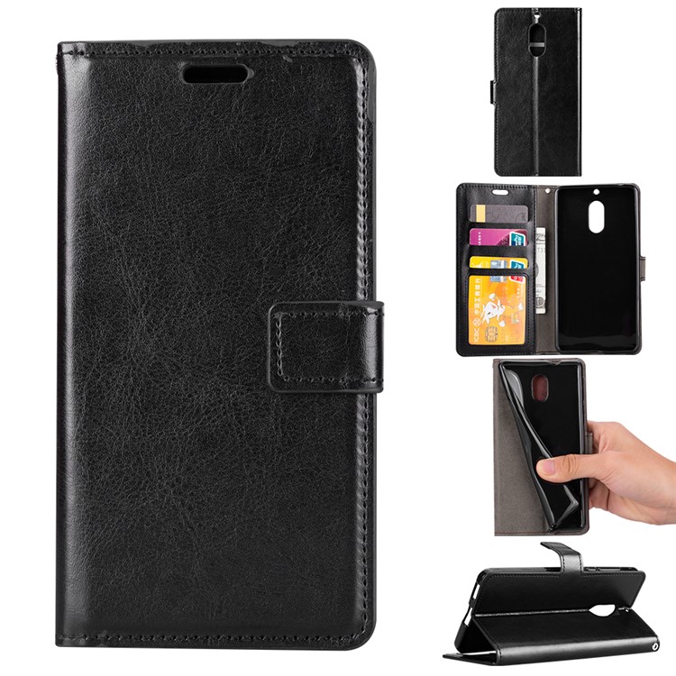 Crazy Horse Magnetic Stand Wallet Leather Cell Phone Case for Nokia 6 - Black-1