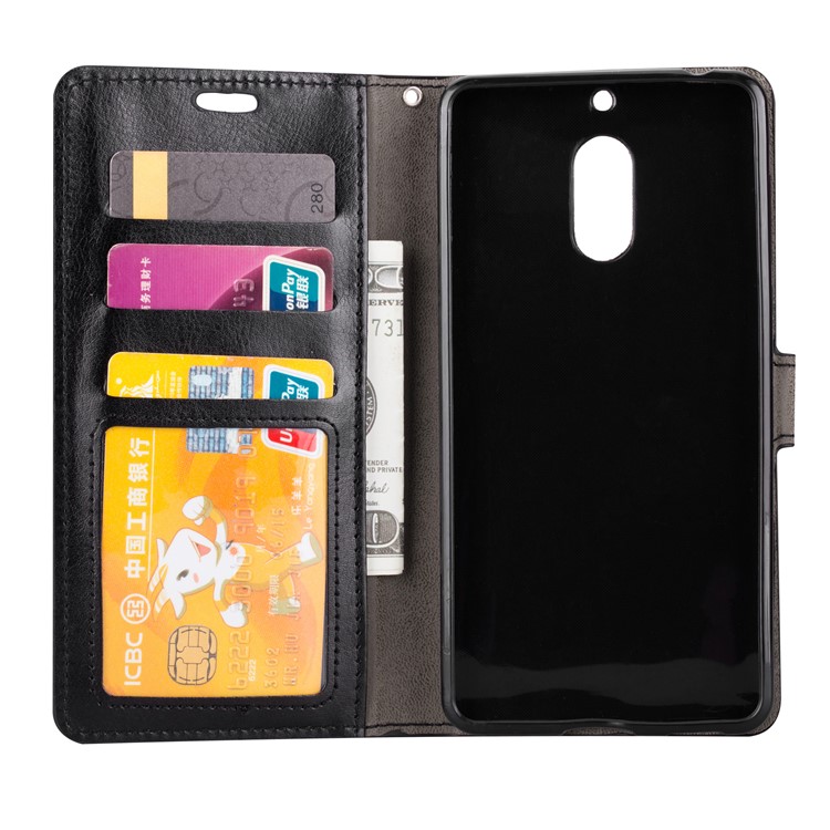 Crazy Horse Magnetic Stand Wallet Leather Cell Phone Case for Nokia 6 - Black-5