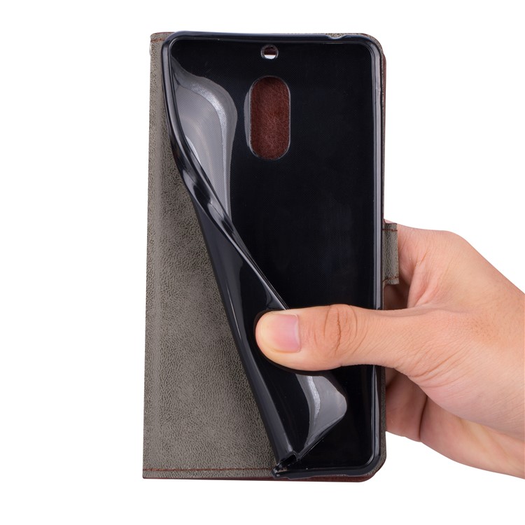 Crazy Horse Magnetic Stand Wallet Leather Cell Phone Case for Nokia 6 - Black-6