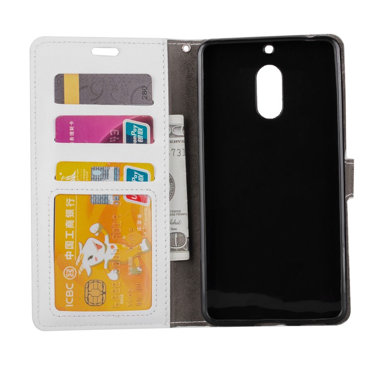 Crazy Horse Magnetic Stand Wallet Leather Cell Phone Cover for Nokia 6 - White-5