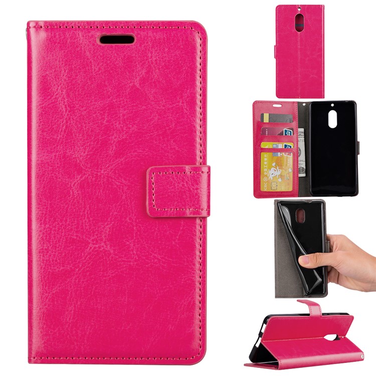 Crazy Horse Magnetic Stand Wallet Leather Mobile Phone Case for Nokia 6 - Rose-1