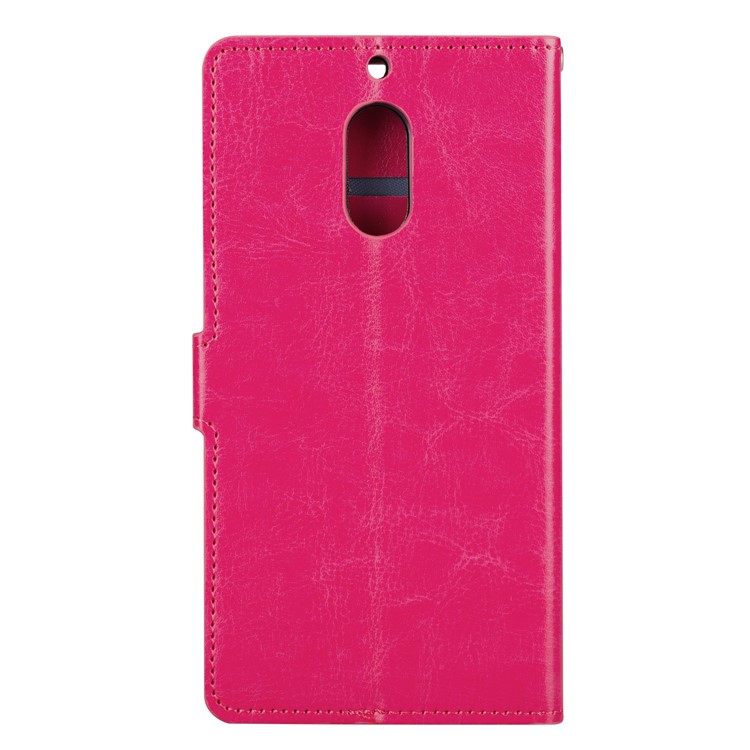 Crazy Horse Magnetic Stand Wallet Leather Mobile Phone Case for Nokia 6 - Rose-3