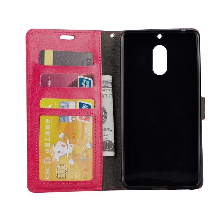 Crazy Horse Magnetic Stand Wallet Leather Mobile Phone Case for Nokia 6 - Rose-5