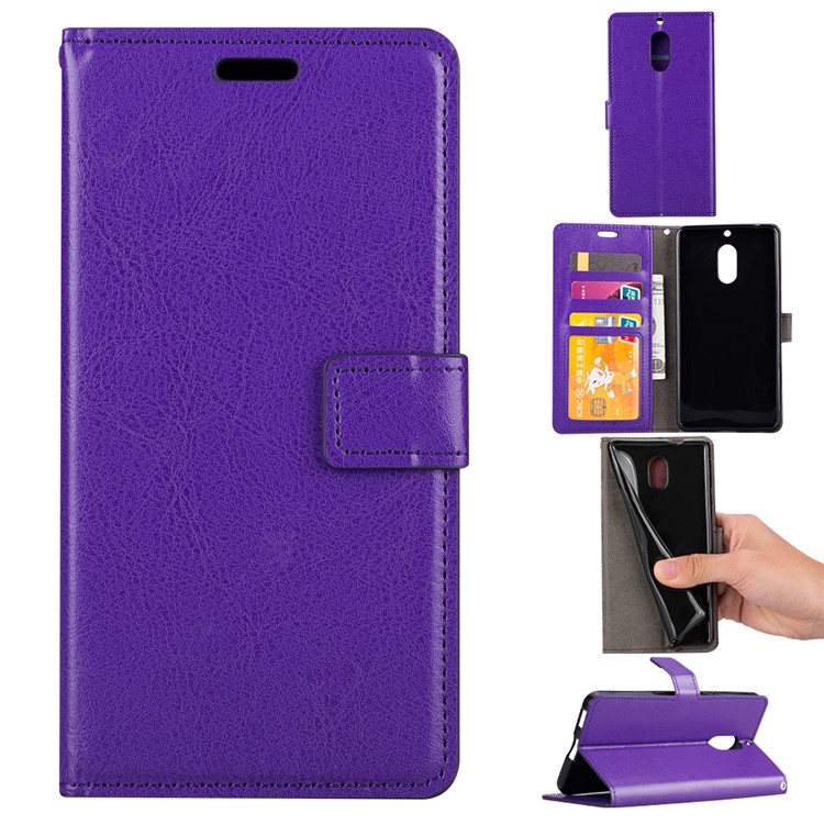 Crazy Horse Magnetic Stand Wallet Leather Mobile Phone Cover for Nokia 6 - Purple-1