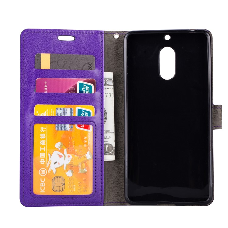 Crazy Horse Magnetic Stand Wallet Leather Mobile Phone Cover for Nokia 6 - Purple-5