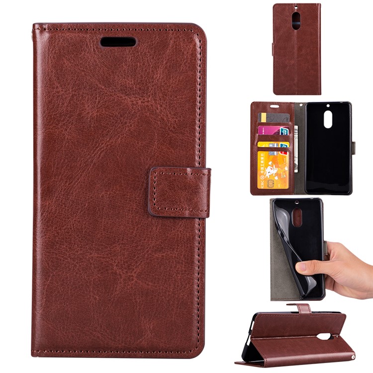 Crazy Horse Magnetic Stand Wallet Leather Protective Case for Nokia 6 - Brown-1