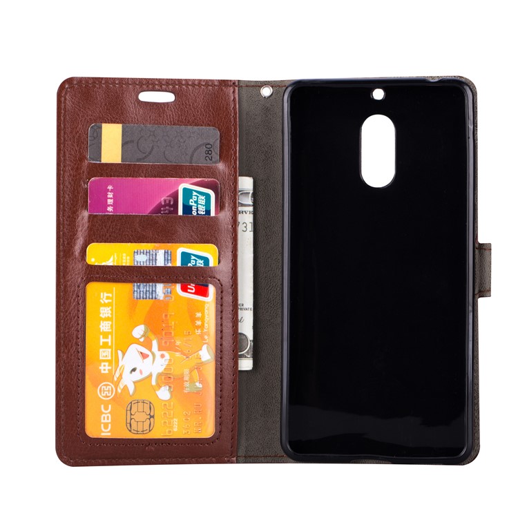 Crazy Horse Magnetic Stand Wallet Leather Protective Case for Nokia 6 - Brown-5