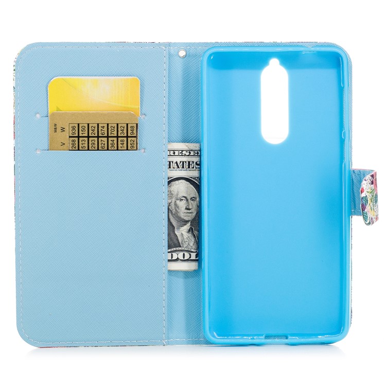 Patterned PU Leather Wallet Stand Protective Phone Shell with Magnet for Nokia 8 - Colorful Flowers-7
