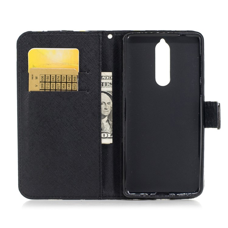 Patterned PU Leather Wallet Stand Protective Phone Casing with Magnet for Nokia 8 - Blossoming Flower-5