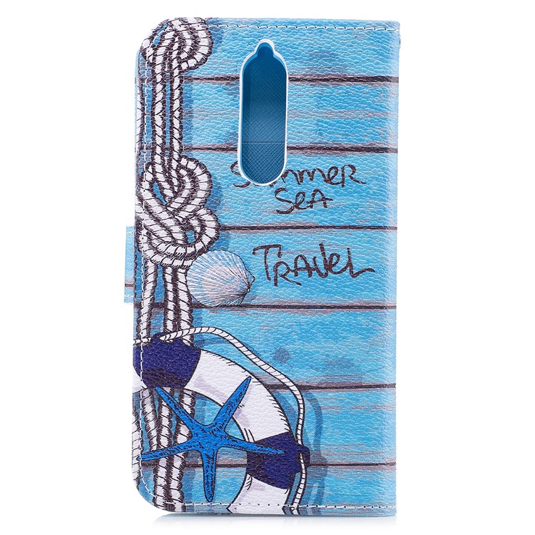 Patterned PU Leather Wallet Stand Magnetic Protective Phone Casing for Nokia 8 - Summer Sea Travel-2