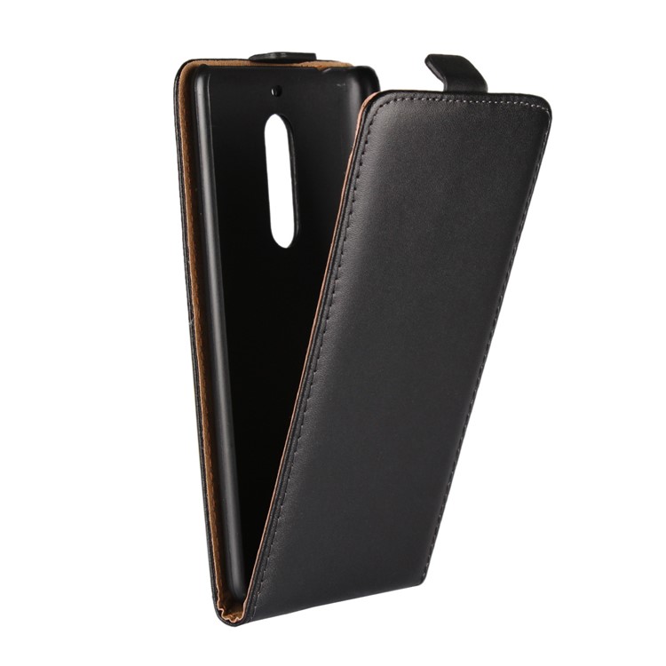 Genuine Split Leather Vertical Flip Mobile Phone Case for Nokia 5 - Black-2