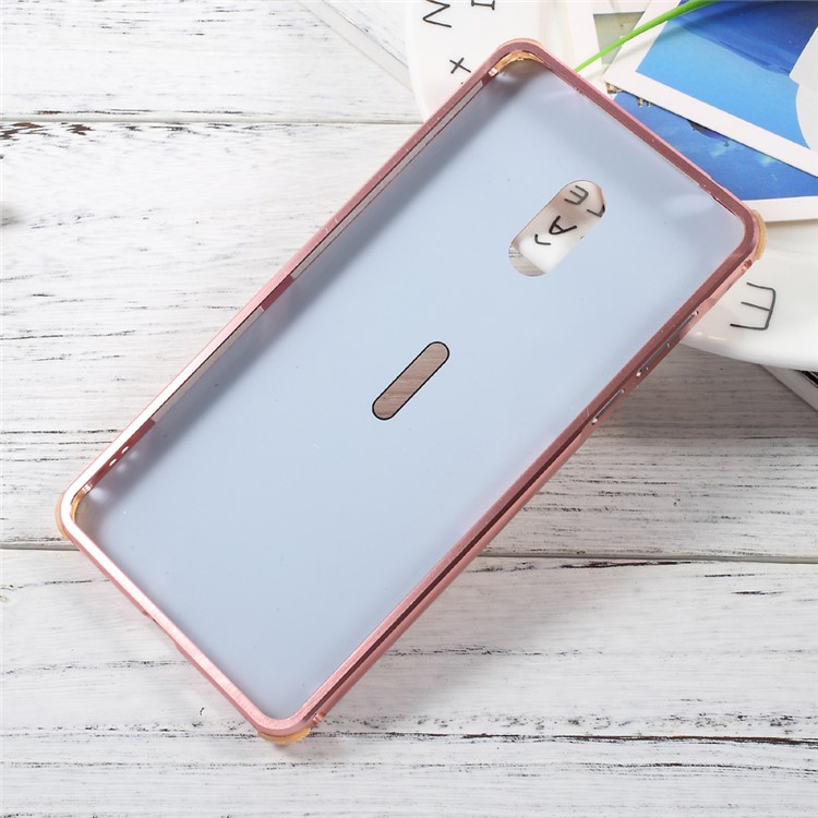 For Nokia 6 Phone Casing Aluminum Alloy Drop-proof Bumper + Brushed Plated PC Back - Rose Gold-3