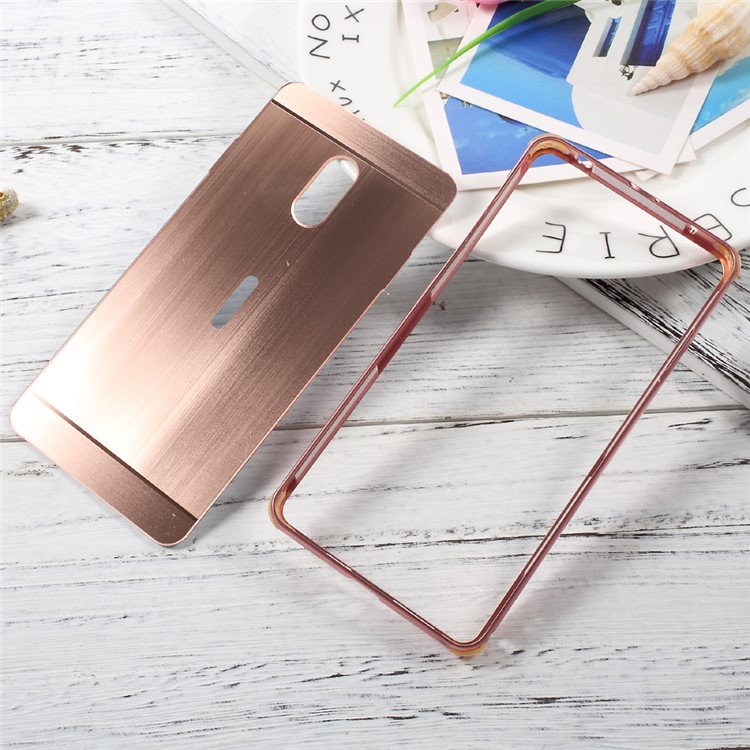For Nokia 6 Phone Casing Aluminum Alloy Drop-proof Bumper + Brushed Plated PC Back - Rose Gold-6