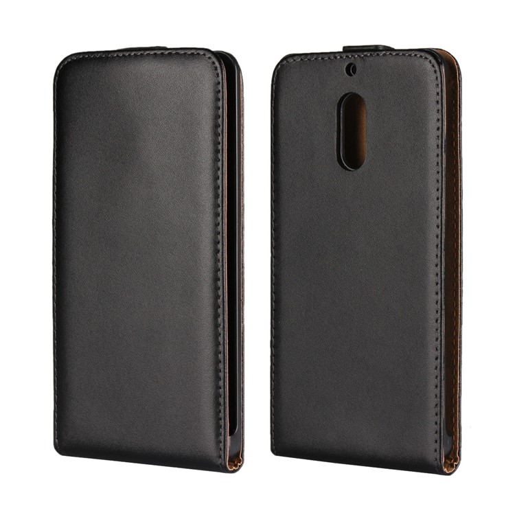 Vertical Flip Genuine Split Leather Protection Mobile Phone Case Accessory for Nokia 6 - Black-1