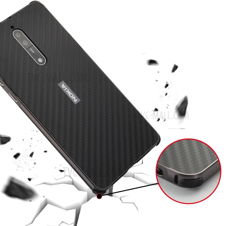 Slide-on Carbon Fiber Plating Hybrid Phone Shell for Nokia 8 (Metal + TPU) - Black-10