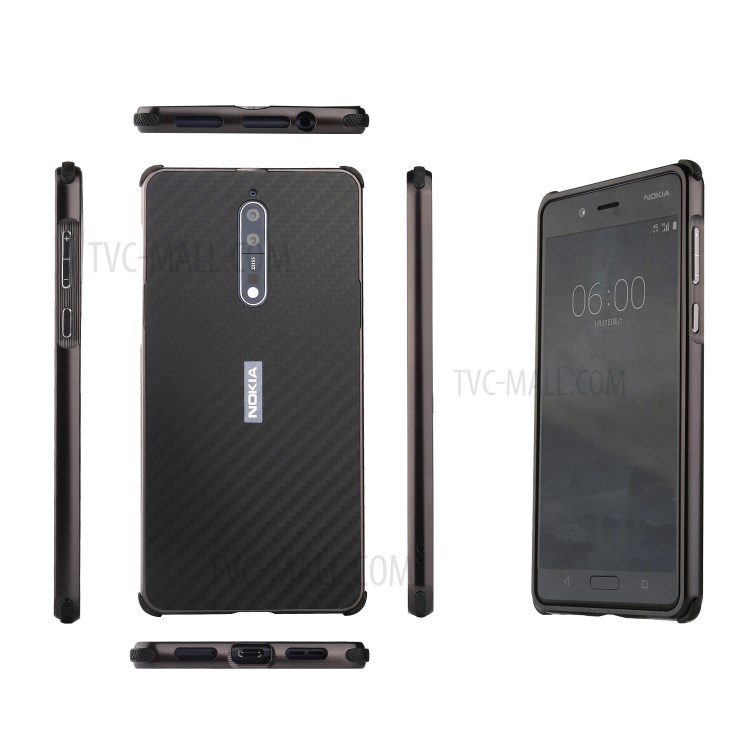 Slide-on Carbon Fiber Plating Hybrid Phone Shell for Nokia 8 (Metal + TPU) - Black-12