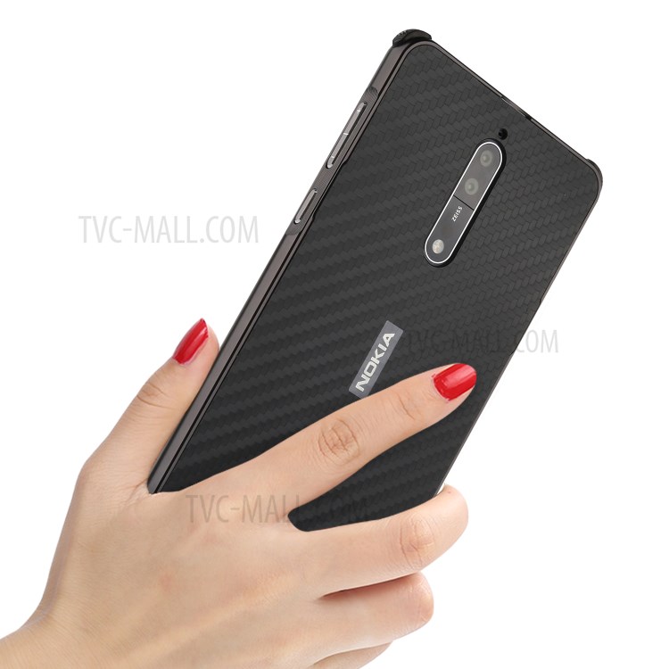 Slide-on Carbon Fiber Plating Hybrid Phone Shell for Nokia 8 (Metal + TPU) - Black-13