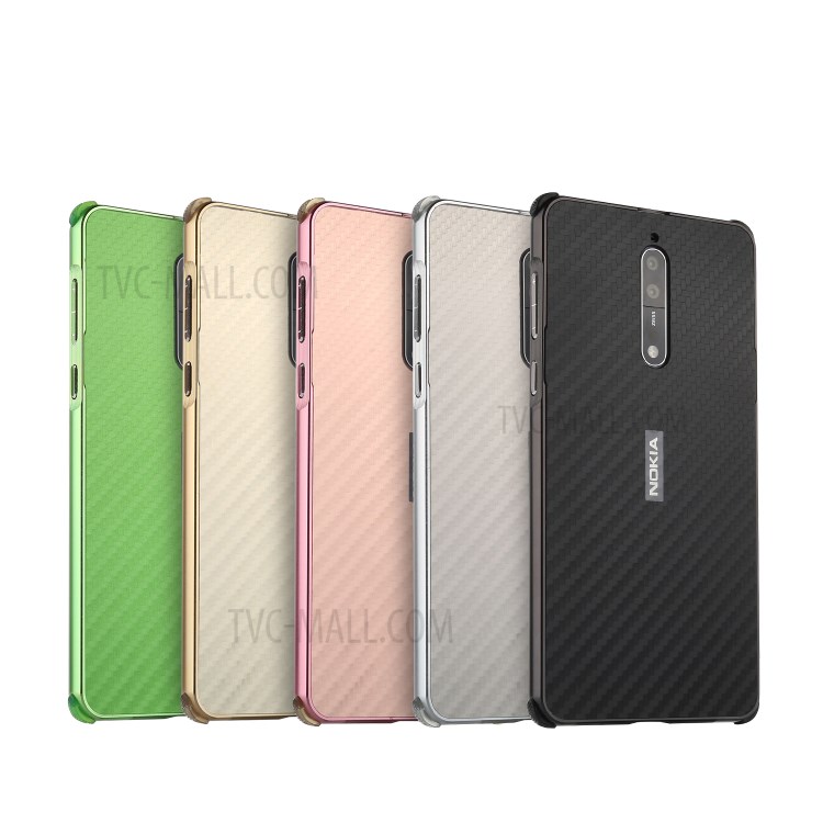 Slide-on Carbon Fiber Plating Hybrid Phone Shell for Nokia 8 (Metal + TPU) - Black-15