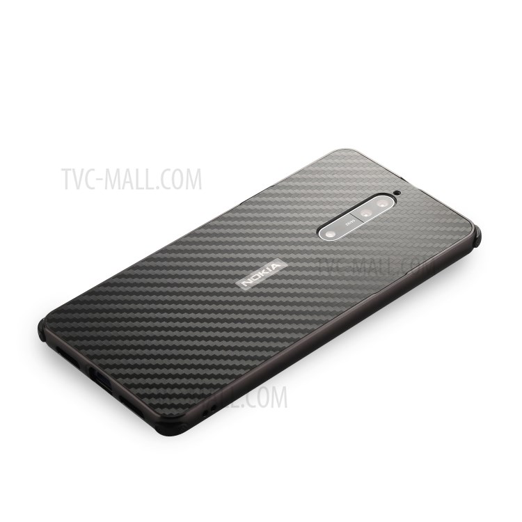Slide-on Carbon Fiber Plating Hybrid Phone Shell for Nokia 8 (Metal + TPU) - Black-7