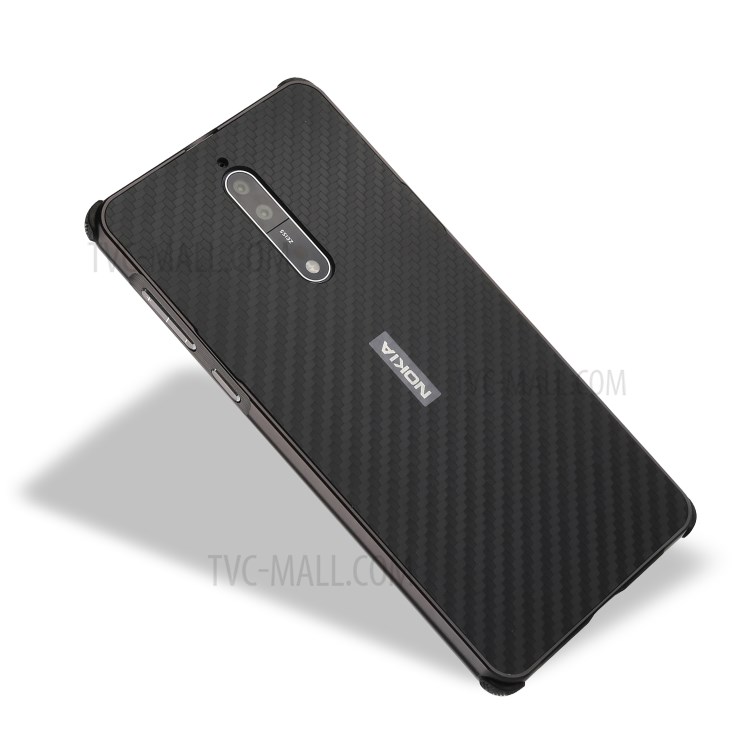 Slide-on Carbon Fiber Plating Hybrid Phone Shell for Nokia 8 (Metal + TPU) - Black-8