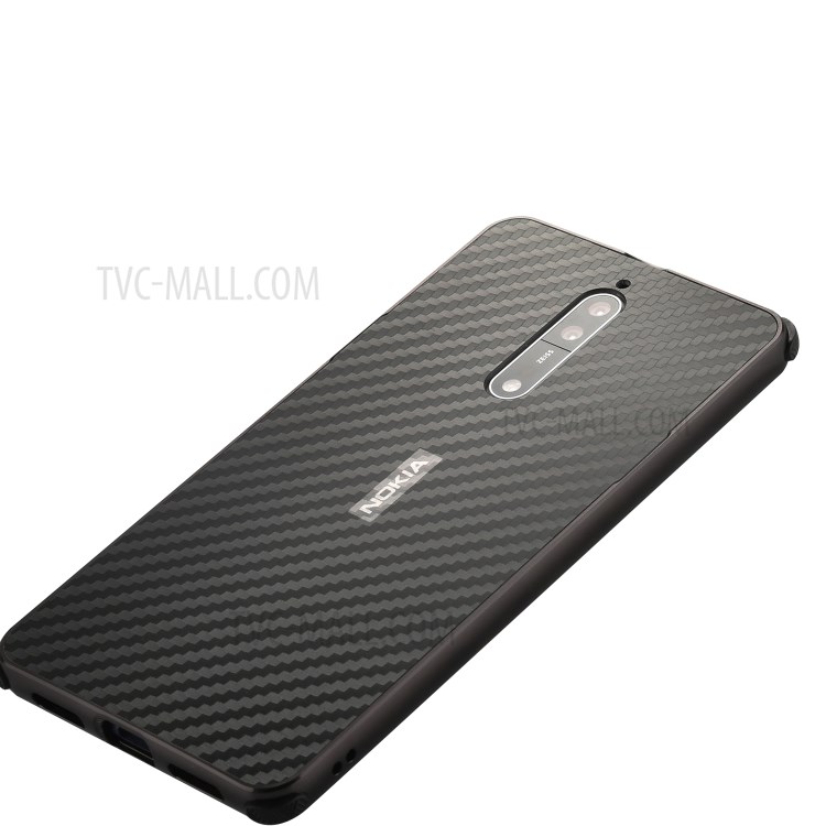 Slide-on Carbon Fiber Plating Hybrid Phone Shell for Nokia 8 (Metal + TPU) - Black-9