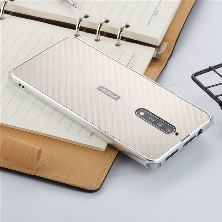 Slide-on Carbon Fiber Plating Hybrid Back Case for Nokia 8 (Metal + TPU) - Silver-2